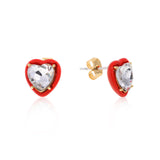 Heart Cubic Zirconia Red Enamel Earrings