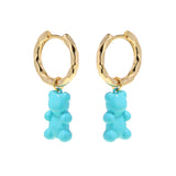 Blue Bear Hoops Earrings Gold