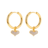 Hoops Earrings with Heart Charms Gold