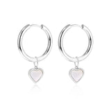 Hoops Earrings with Mother of Pearl Heart Charms Rhodium