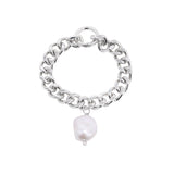 Chain Bracelet with Baroque pearl pendant Rhodium