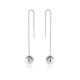 Long earrings with a metal bead. Rhodium