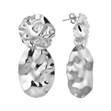 Oval Crumpled Metal Earrings Rhodium