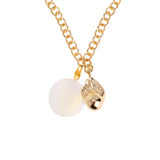 Long Gold Necklace with Gold Pearl and Round Mother of Pearl Pendants