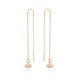 Long Earrings with Cubic Zirconia Flowers Gold