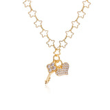 Long Gold Chain with Heart and Chain Charms