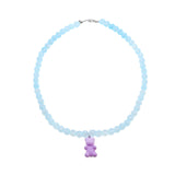 Blue Sugar Beads Necklace with Violet Bear