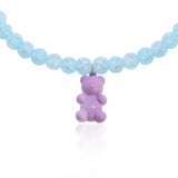 Blue Sugar Beads Necklace with Violet Bear