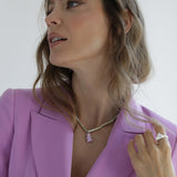 Light Green Mother of Pearls Necklace with Violet Bear