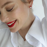 Heart Cubic Zirconia Red Enamel Earrings