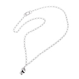 Long Necklace with Pearl Pendant Rhodium