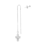 Asymmetric earrings with a Cross pendant with cubic zirconia Gold