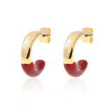 Hoops Dark Red Enamel Earrings Gold