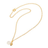 Long Gold Necklace with Gold Pearl and Round Mother of Pearl Pendants