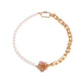 Pearls Chain Camelia Gold Necklace