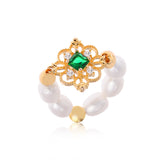 Pearls Green Crystal Ring