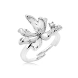 Ring with a Flower symbol and a cubic zirconia Rhodium