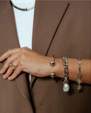 Unisex Flat Ring with Round Pendant Rhodium