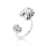 Unisex Ring Crumpled metal Rhodium