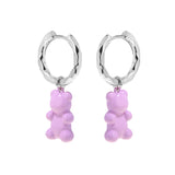 Violet Bear Hoops Earrings Silver