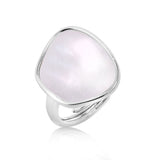 Asymmetric signet ring with mother of pearl Rhodium