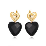 Earrings with a Black agate Heart pendant Gold