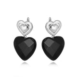 Earrings with a Black agate Heart pendant Rhodium