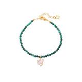 Bracelet with malachite beads with Dove pendant Gold