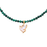 Bracelet with malachite beads with Dove pendant Rhodium