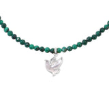 Choker with malachite beads with Dove pendant Rhodium